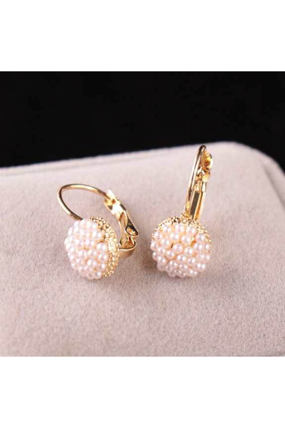 Fashion Women Round Faux Pearl Charm Leverback Earrings Piercing Jewelry Gift