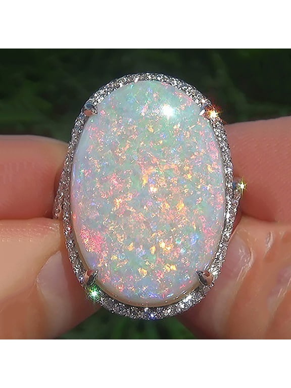 Fashion Women Super Shining Oval Shape Artificial Opal Ring Finger Jewelry Gift