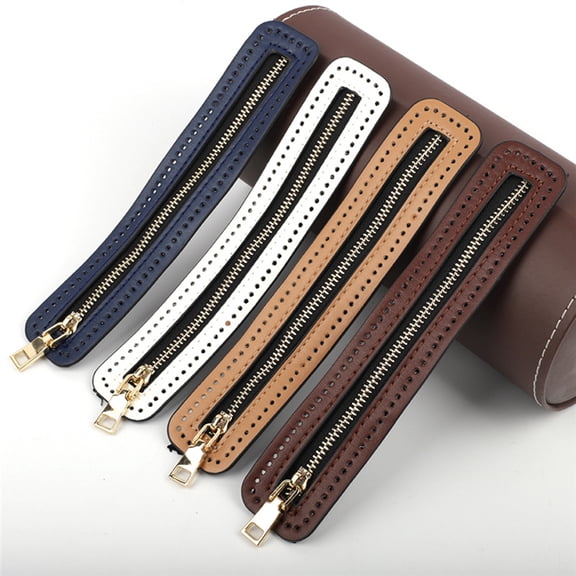 SmartBy Faux Leather Bag Zipper Strip Stainless Clothing Luggage Faux Leather DIY Sewing Zipper Chain with Sewing Holes