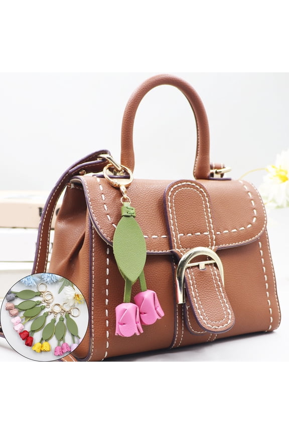Faux Leather Keychain Pendant Tulip Leaves Shape Keyring Charm Backpacks Handbags Wallets Keychain Fashion Accessory