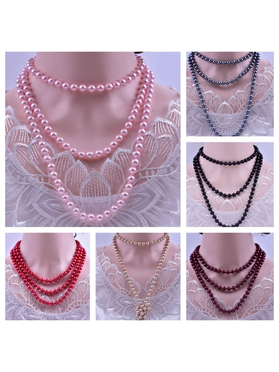 Faux Pearl Necklace Charming Sleek Glass Cluster Long Simulated Pearl Necklace for Anniversary