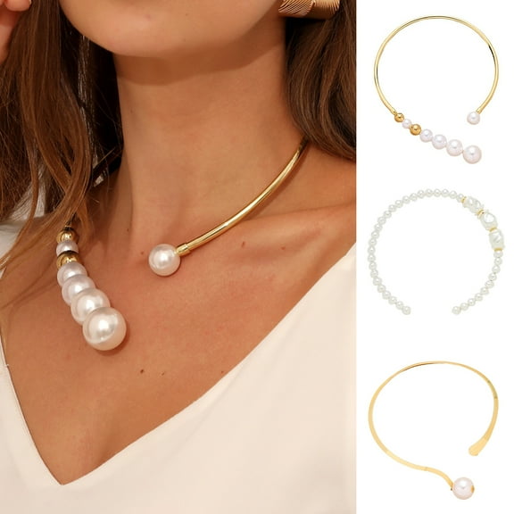 SmartBy Faux Pearl Necklace Glossy Surface Comfortable to Wear Metallic Delicate Sparkling Female Necklace Choker Wedding Supplies