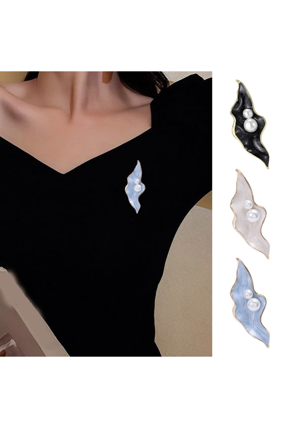 Faux Pearls Leaf Shape Brooch Pin Enamel Elegant Badge Coat Sweater Collar Pin Clothing Accessories