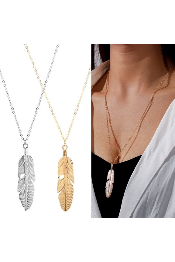 Feather Pendant Necklace Bohemian Vintage Casual Golden Silver Color Adjustable Long Sweater Necklace Fashion Accessories Gift