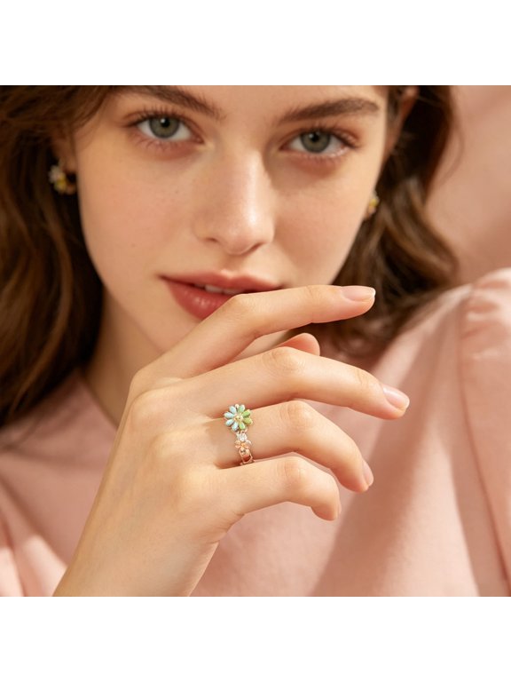 Finger Ring 3D Flower Shape Health Mood Support Long Wear Finger Band Wife Mother Sister Daughter Stress Relief Ring