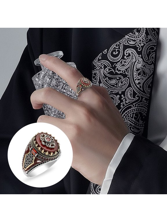 Finger Ring Exquisite Accessory Red Stone Retro Two-tone Ring Men Banquet Jewelry Gifts Valentine's Day Gift