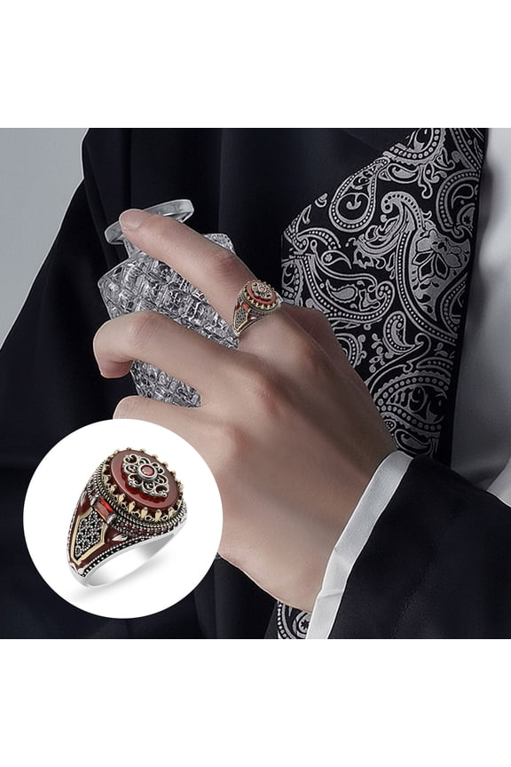 Finger Ring Exquisite Accessory Red Stone Retro Two-tone Ring Men Banquet Jewelry Gifts Valentine's Day Gift