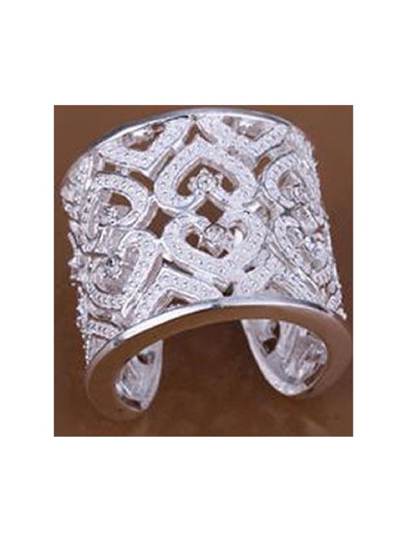 Finger Ring Hollow Adjustable Rhinestones Tiny Open Hearts Ring for Daily Life