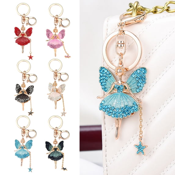 SmartBy Flower Fairy Keychain Rhinestone Butterfly Wings Fairy Charm Cute Sparkly Keychain Bag Charm Gift for Women Girls