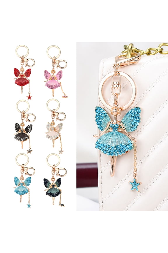 Flower Fairy Keychain Rhinestone Butterfly Wings Fairy Charm Cute Sparkly Keychain Bag Charm Gift for Women Girls
