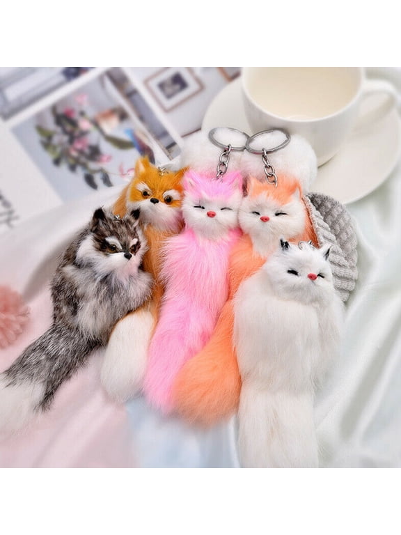 Fluffy Fox Animal Keychain Pendant Car Key Ring Holder Bag Purse Ornament Decor