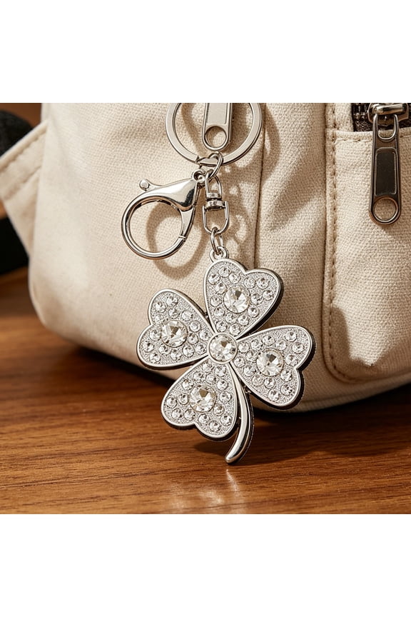Four Leaf Clover Keychain Sparkling Rhinestone Lucky Charm with Lobster Clasp for Bags And Keys Gift for Women