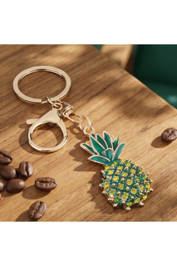 Fruit Keychain with Lobster Clasp Pineapple Rhinestone Alloy Resin Portable Bag or Car Keychain Summer Tropical Accessory for Women