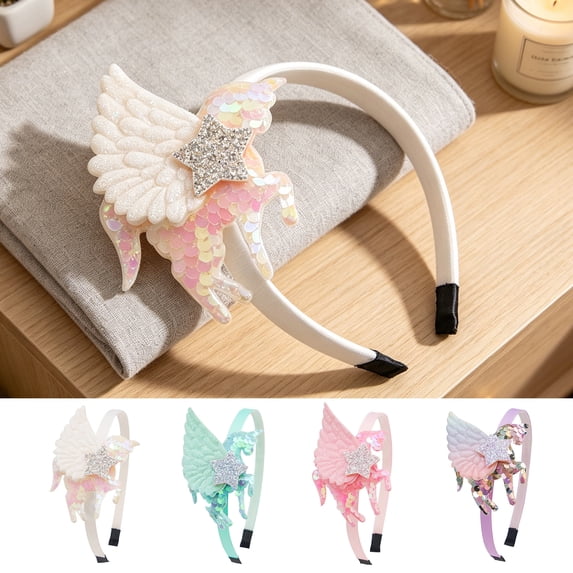 SmartBy Girl Headband Three-Dimensional Lightweight Unicorn Wings Design Headband with Sequin Star Decoration Performances Halloween Costume Hair Accessory