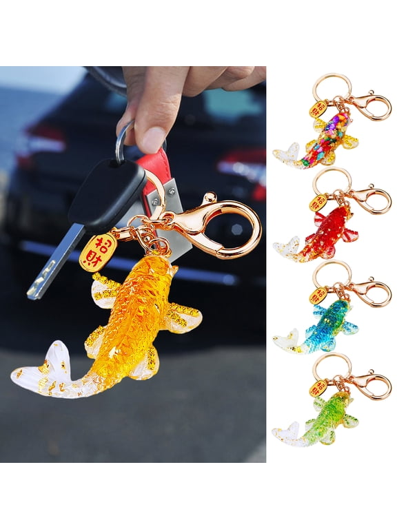 Goldfish Keychain Handmade Natural Resin Fish Pendant Keyring Bag Car Key Accessories Whimsical Office Decor