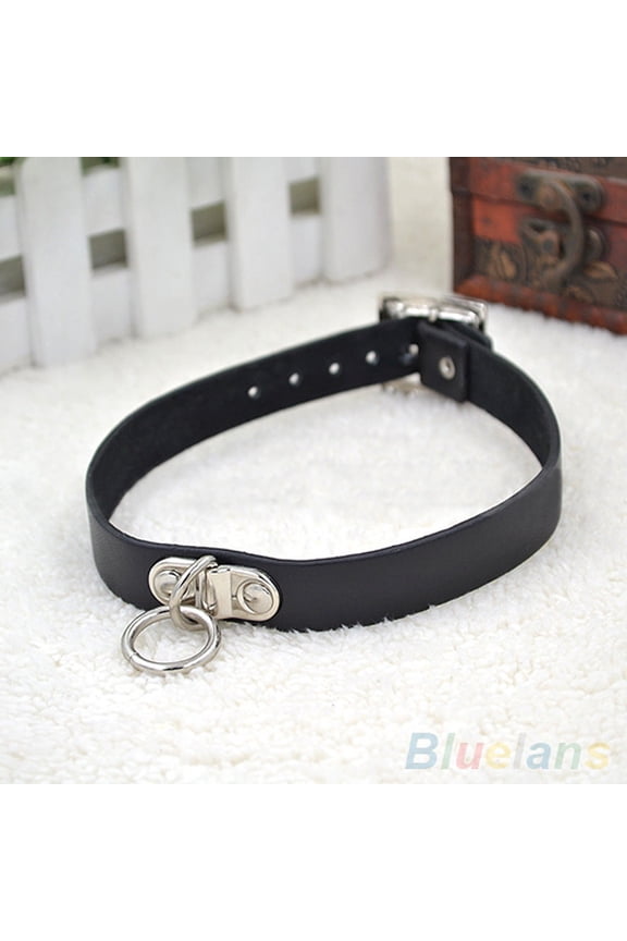 Gothic Punk Circle Choker Collar Necklace Faux Leather Short Chain Neck Ring