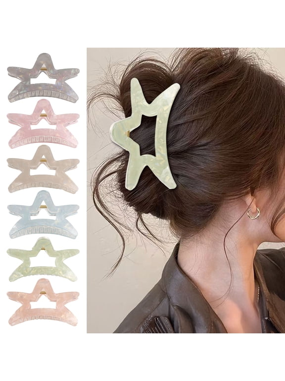 Hair Claw Hollow Five-Pointed Star Shape Hair Clip Medium Size Back Head Shark Hair Claw Anti-slip Teeth Strong Grip Hair Accessory