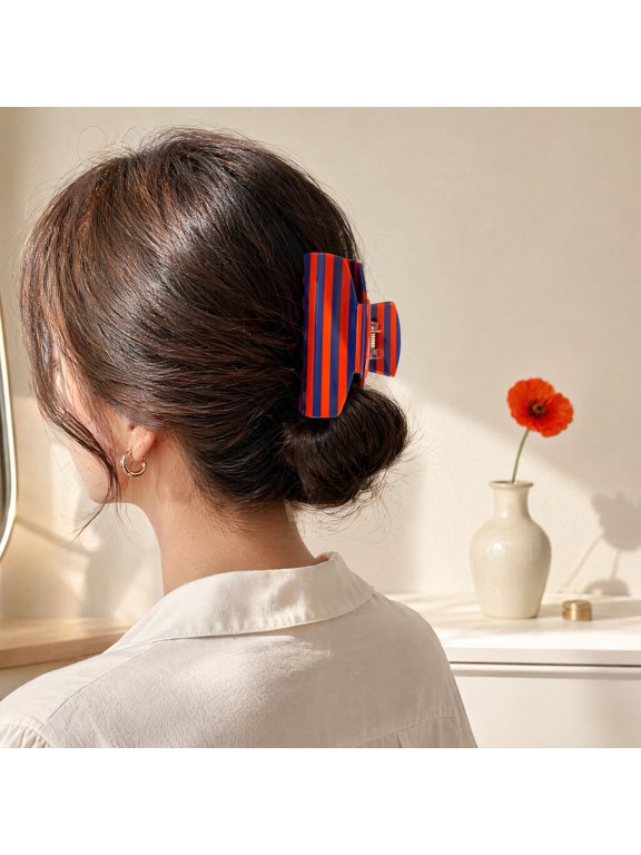 Hair Claw for Women, Strong Grip Non-Slip Teeth Hair Clip, Striped Print Shark Hair Claw, Widened Rectangular Hair Clip for Long Thick Hair
