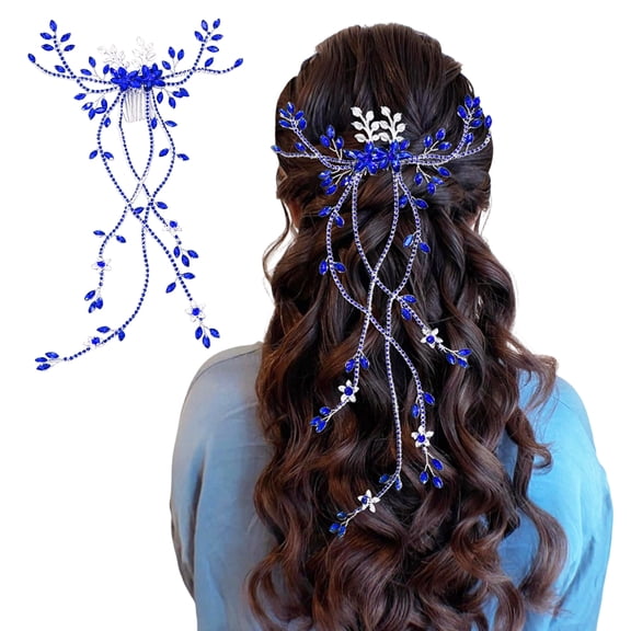 SmartBy Hair Comb, with Crystal Stones And Tassel Chain, Elegant Vine Design Wedding Hair Comb, for Bridesmaids Updo Curls