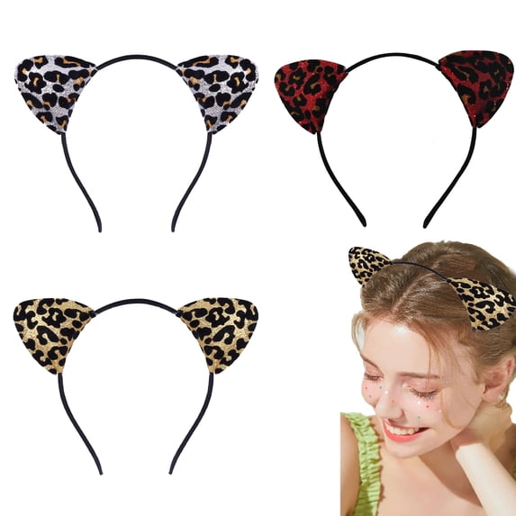 SmartBy Hair Hoop Leopard Print Cat Ear Decor Halloween Headband Soft Adjustable Cosplay Headgear Theme Party Decoration