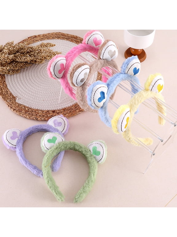Hair Hoop Toothed Anti-Slip Plush Headband with Bear Ears Decor Fluffy Elastic Face Washing Makeup Hairband
