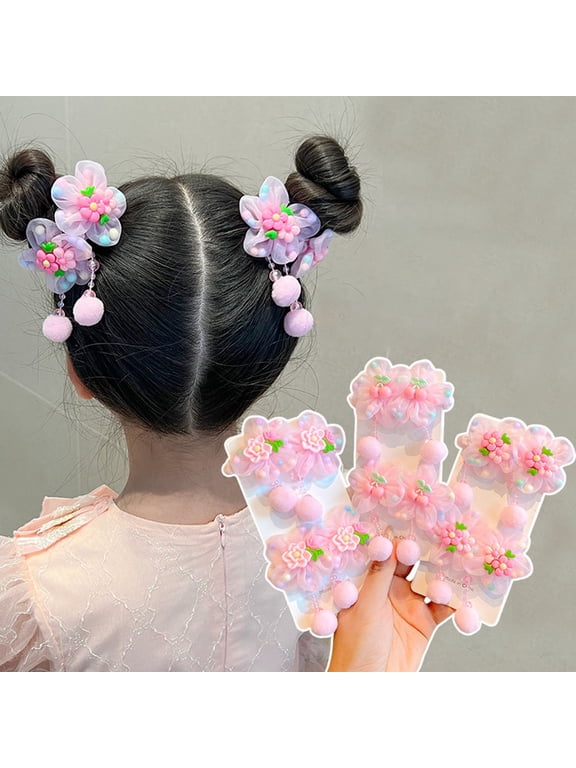 Hair Tie Soft Organza Flower Shape Hair Rope with Plush Tassels Imitation Pearls Decor High Elastic Band Bun Holder Hair Accessories