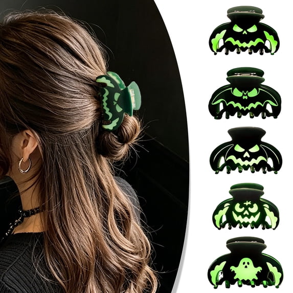 SmartBy Halloween Hair Claw Clips, Luminous Ghost Pumpkin Pattern Acrylic Hair Clips, Anti-slip Glow in The Dark Hair Grippers for Women Girls Daily Party Accessories
