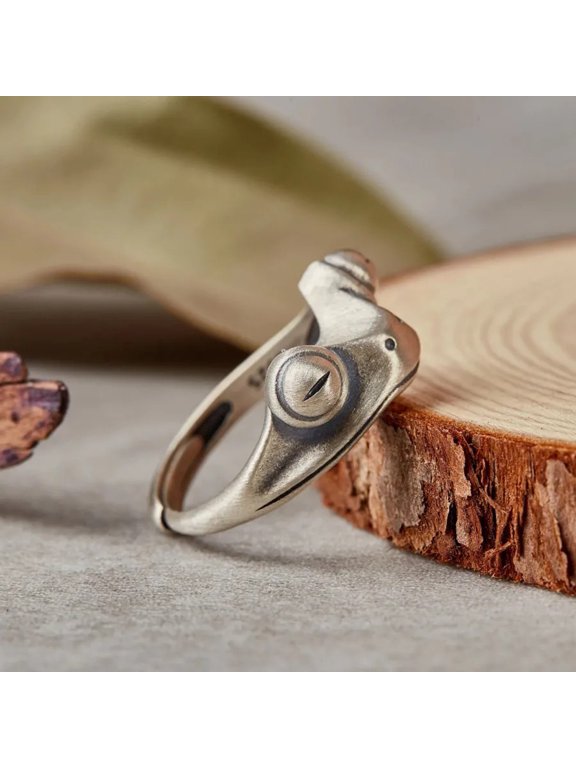 Handmade Frog Ring Polished Alloy Adjustable Open Ring 3D Smooth Surface Polished Lightweight Individual Finger Jewelry