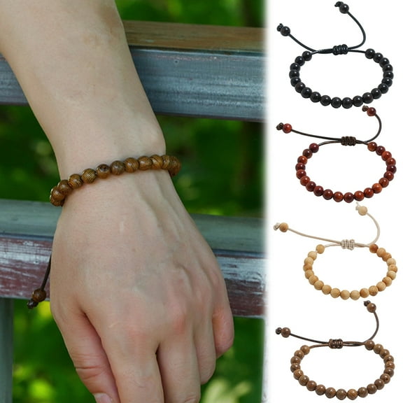 SmartBy Handmade Unisex Wooden Beaded Wax Rope Bracelet Spiritual Hand Jewelry Gift