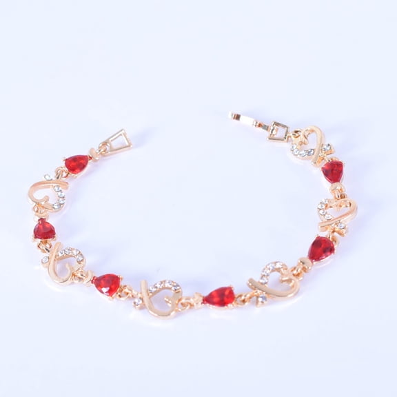 SmartBy Heart Hollow Women Bracelet Alloy Red Rhinestone Chain Bracelet Jewelry Accessory