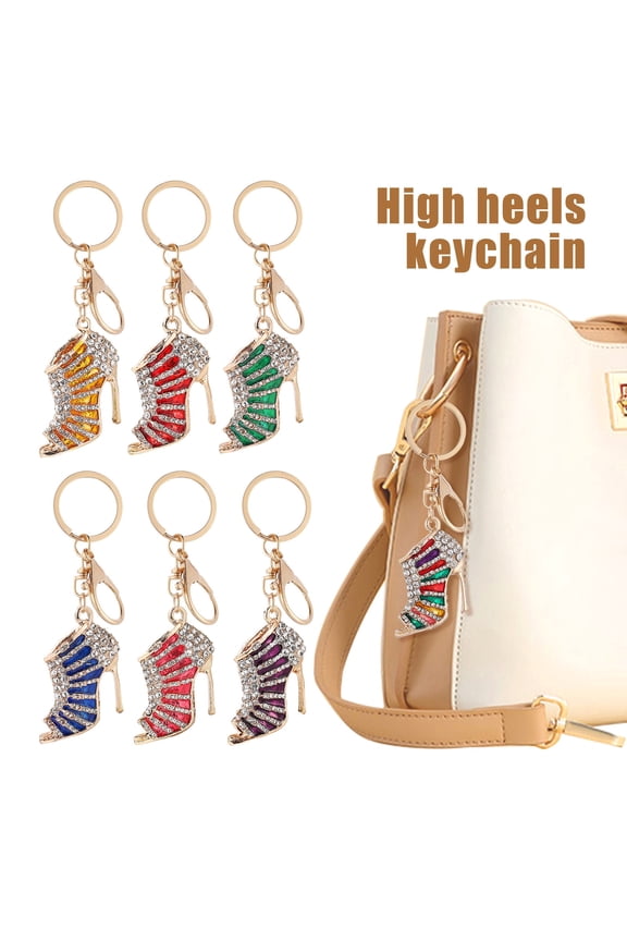 High Heels Keychain with Buckle Decorative Alloy Keyring Colorful Rhinestones Car Key Holder Backpack Accessories
