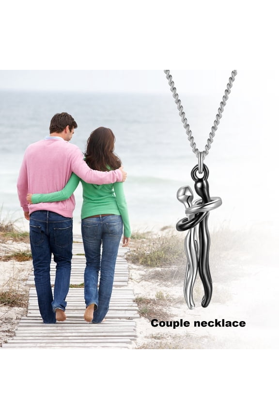 Hip Hop Embrace Couple Pendant Necklace Adjustable Length Him Her Hugging Pendant Necklace Anniversary Jewelry Valentine Day Gift