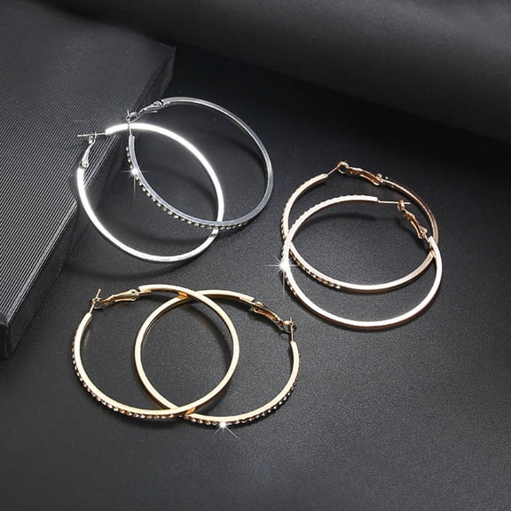 SmartBy Hoop Earrings Good Touch Exquisite Workmanship Rhinestone Decor Big Circle Loop Women Earrings for Date