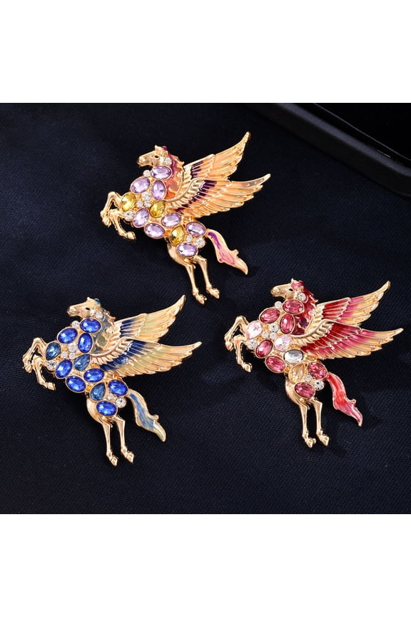 Horse Brooch Colorful Shiny Rhinestone Enamel Wings Galloping Design Versatile Lapel Pin Collars Sweaters Bags Badge