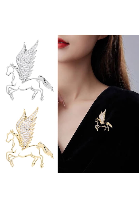 Horse Brooch Rhinestones-Encrusted Flying Horse Pin Three-Dimensional Horse Design Sweater Scarf Dress Badge Jewelry Accessory