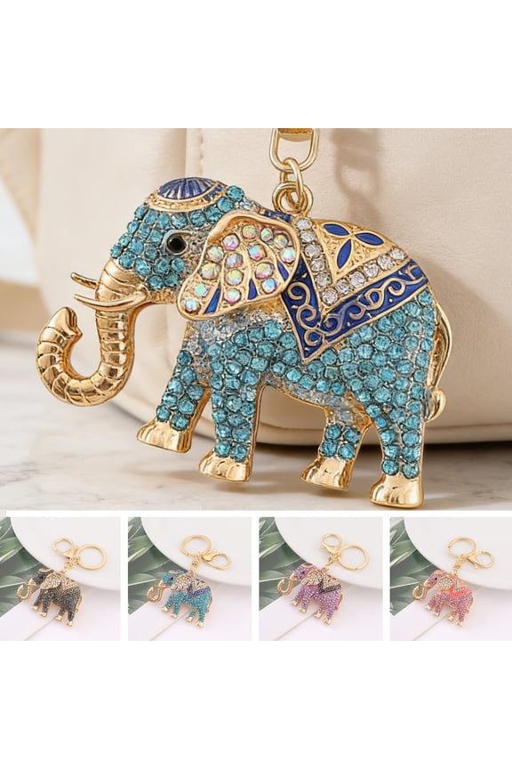 Horse Keychain Colorful Sparkling Rhinestones Elephant Charm Key Chain Decorative Good Luck Pendant Bags Backpacks Wallets Cars Accessories