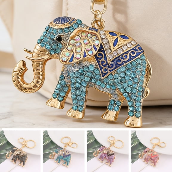 SmartBy Horse Keychain Colorful Sparkling Rhinestones Elephant Charm Key Chain Decorative Good Luck Pendant Bags Backpacks Wallets Cars Accessories