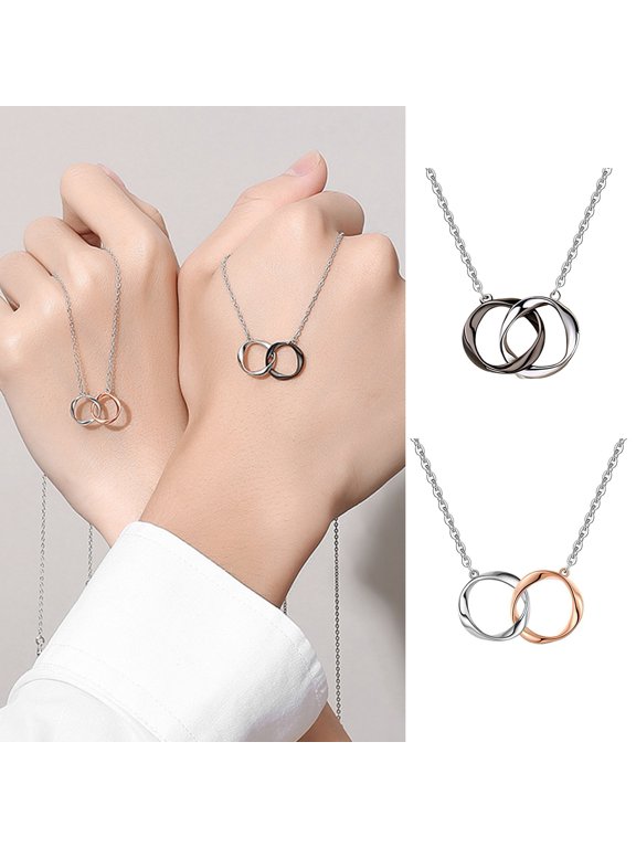 Intertwined Rings Couple Necklace Mobius Strip Circles Necklace Men Women Endless Circle Pendant Necklace Gift for Valentine's Day Anniversary