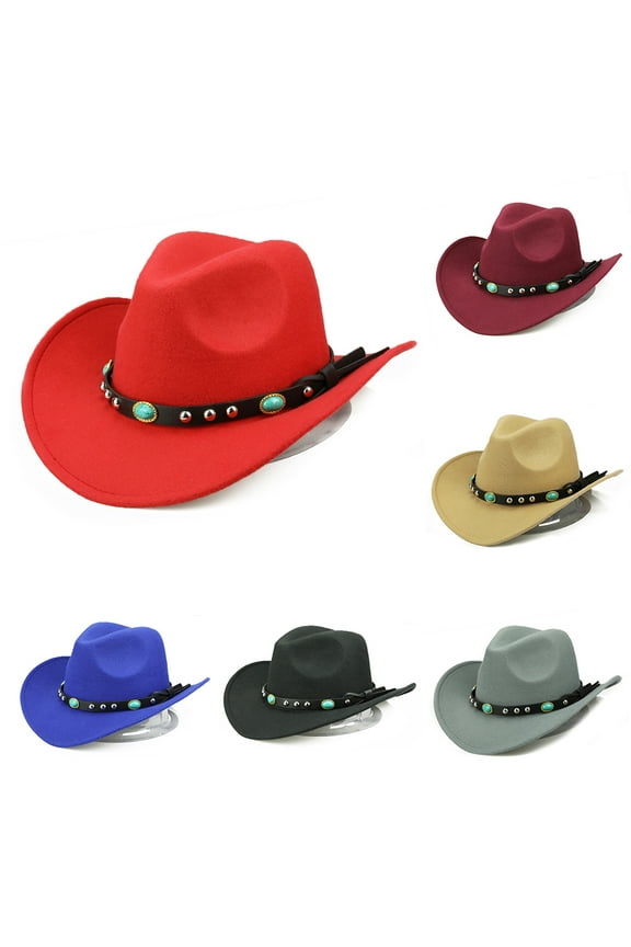 Jazz Cap Wide Brim Cowboy Style Rivet Roll Up Solid Color Fedora Hat Dress Up Accessory