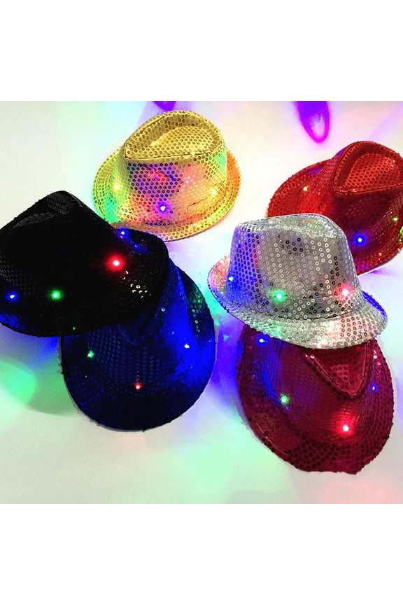 Jazz Hat Glowing Sequins LED Portable Shining Hat for Performance