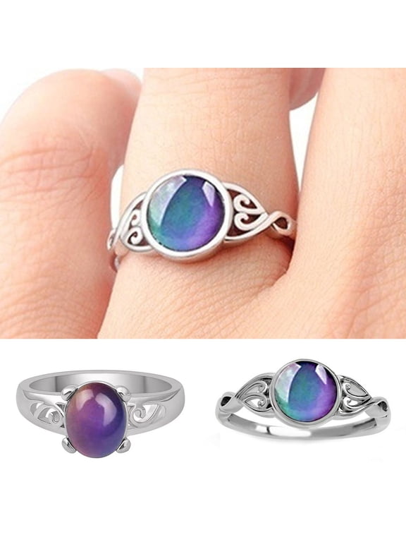 Jewelry Ring Geometric Dress Up Jewelry Accessory Discoloration Mood Oval Finger Ring Women Jewelry