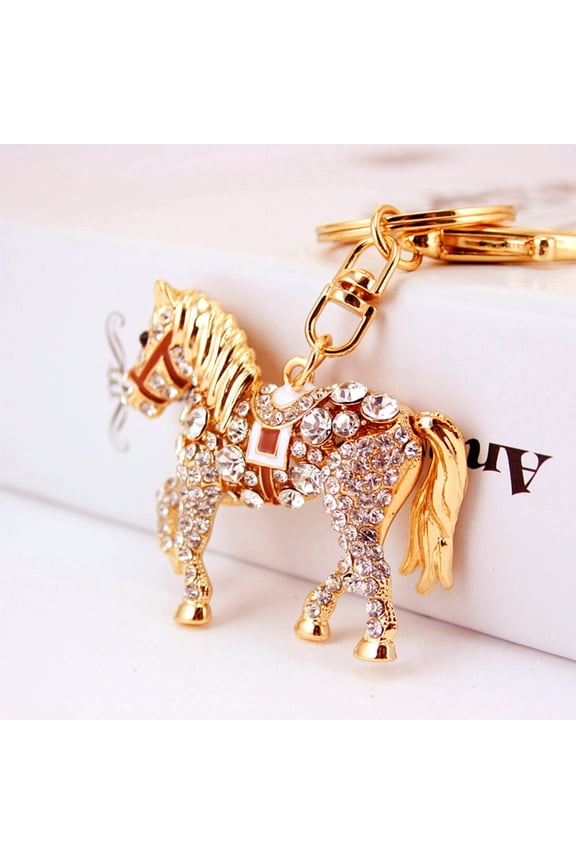 Key Pendant Ethnic Style Glitter Decoration Zinc Alloy Inlaid Rhinestone Horse Keychain Toy Birthday Gift