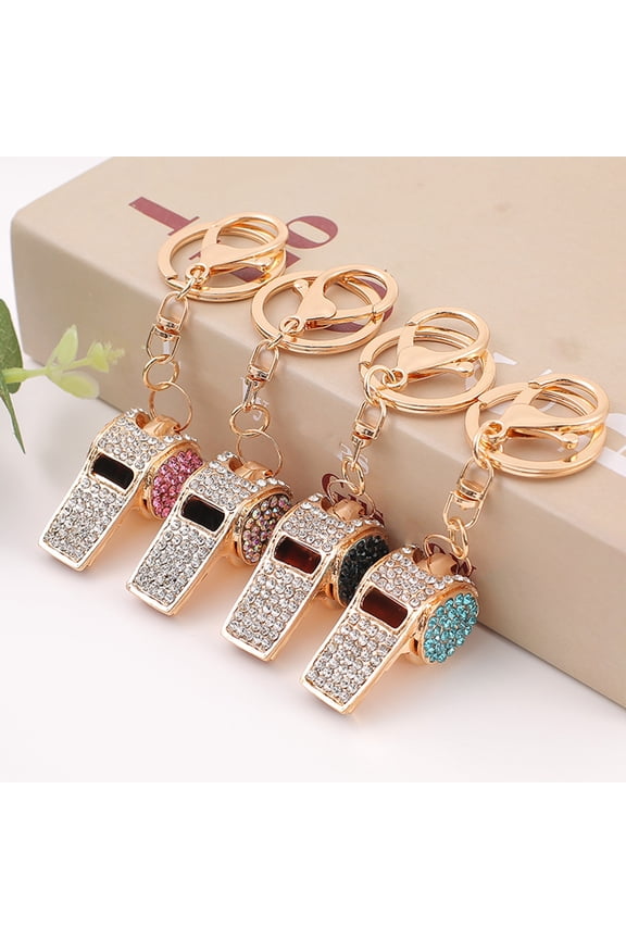 Keychain Alloy Electroplated Whistle Shape Key Chain with Dazzling Colorful Rhinestones Lobster Clasp Key Ring Backpack Accessory