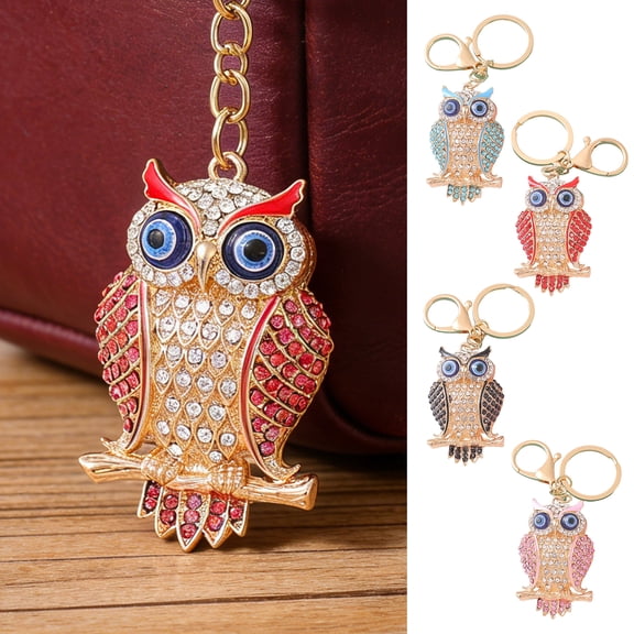 SmartBy Keychain Pendant 3D Cartoon Owl Design Sparkling Rhinestones Inlaid Enamel Wings Key Chain with Lobster Clasp Key Ring Bags Accessories