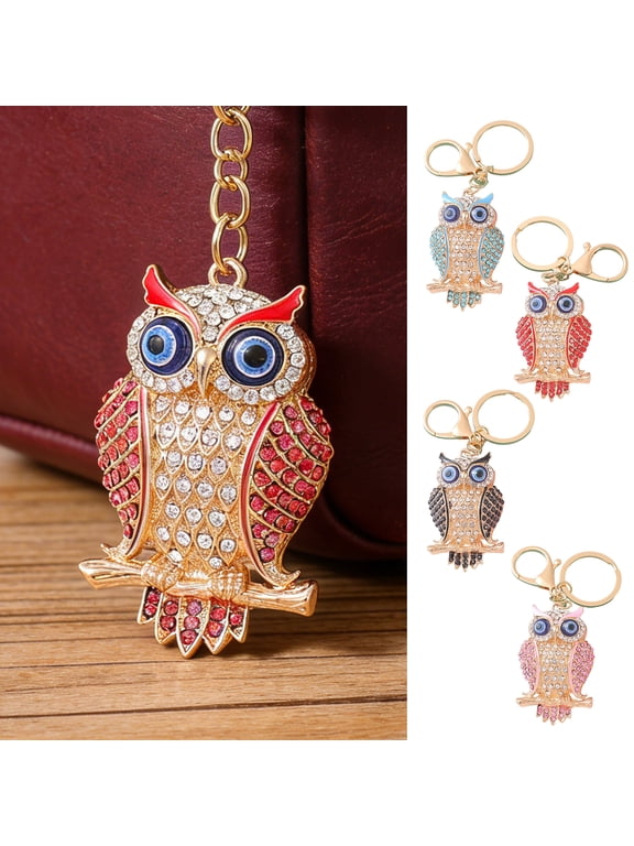 Keychain Pendant 3D Cartoon Owl Design Sparkling Rhinestones Inlaid Enamel Wings Key Chain with Lobster Clasp Key Ring Bags Accessories