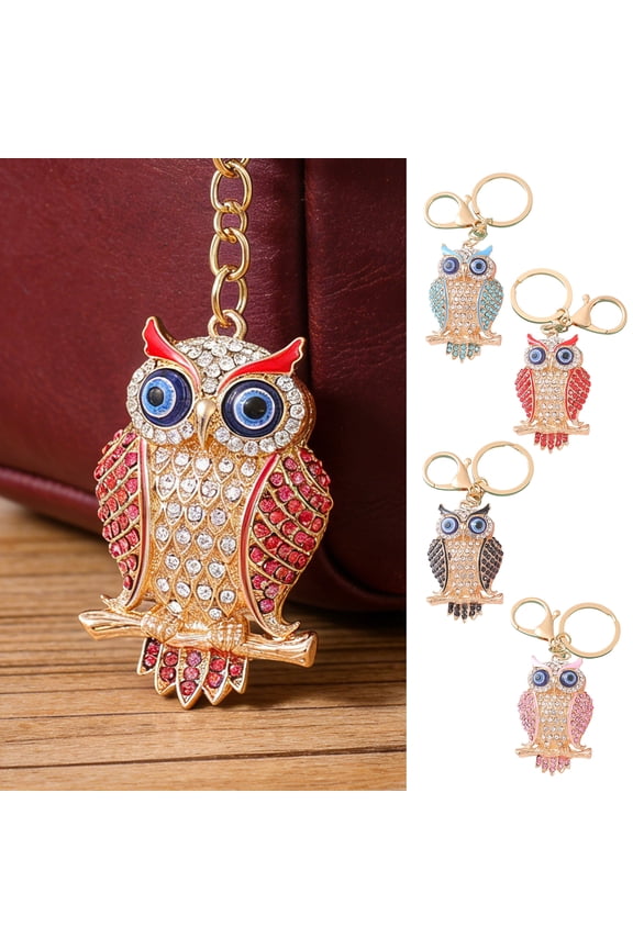 Keychain Pendant 3D Cartoon Owl Design Sparkling Rhinestones Inlaid Enamel Wings Key Chain with Lobster Clasp Key Ring Bags Accessories
