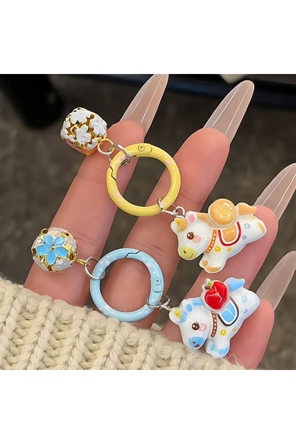 Keychain Pendant 3D Horse Hollow Bell Key Chain with Metal Ring Lucky Charm Bags Keys Gift Accessory