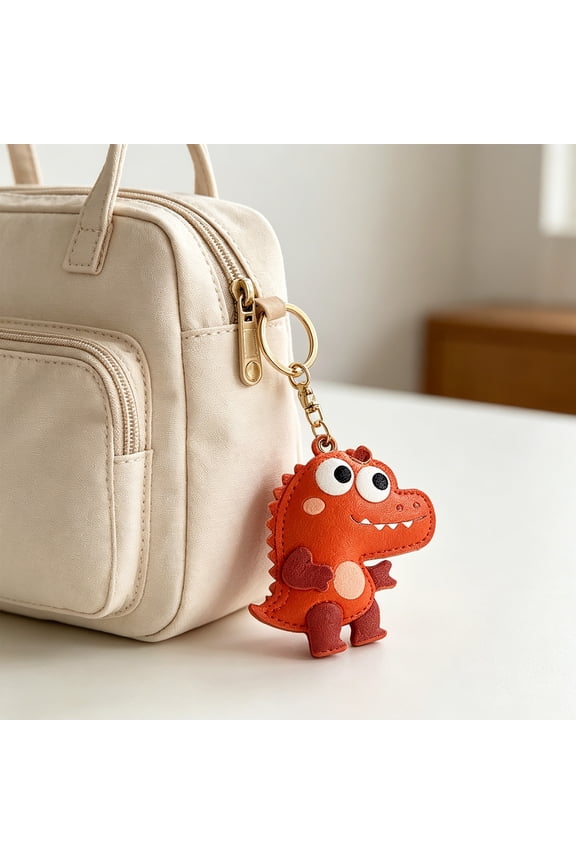Keychain Pendant Cartoon Little Crocodile Key Holder Imitation Leather Access Card Cover Bag Charm Decorative Keychain Accessory