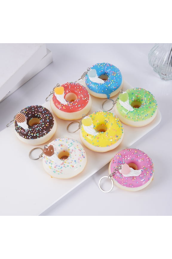Keychain Pendant Donut Shape Soft Elastic Feel Quick Rebound Squeeze Toy Safe PVC Stress Relief Fidget Toy