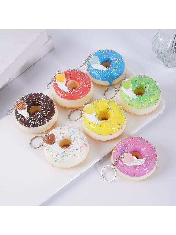 Keychain Pendant Donut Shape Soft Elastic Feel Quick Rebound Squeeze Toy Safe PVC Stress Relief Fidget Toy